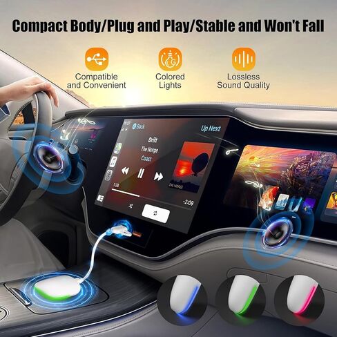 محول Carplay لاسلكي 2 في 1 لهاتف iPhone Android، توصيل وتشغيل سهل الإعداد وإعادة الاتصال التلقائي، تحويل سلكي إلى محول Carplay بلوتوث لاسلكي دونجل (USB A/C) 02 وات in Kuwait