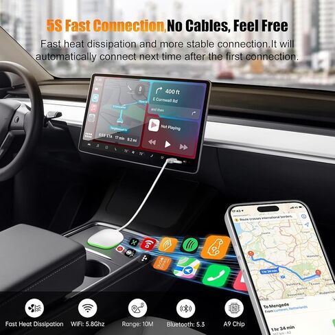 محول Carplay لاسلكي 2 في 1 لهاتف iPhone Android، توصيل وتشغيل سهل الإعداد وإعادة الاتصال التلقائي، تحويل سلكي إلى محول Carplay بلوتوث لاسلكي دونجل (USB A/C) 02 وات in Kuwait