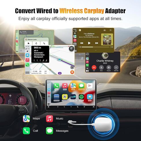 محول Carplay لاسلكي 2 في 1 لهاتف iPhone Android، توصيل وتشغيل سهل الإعداد وإعادة الاتصال التلقائي، تحويل سلكي إلى محول Carplay بلوتوث لاسلكي دونجل (USB A/C) 02 وات in Kuwait