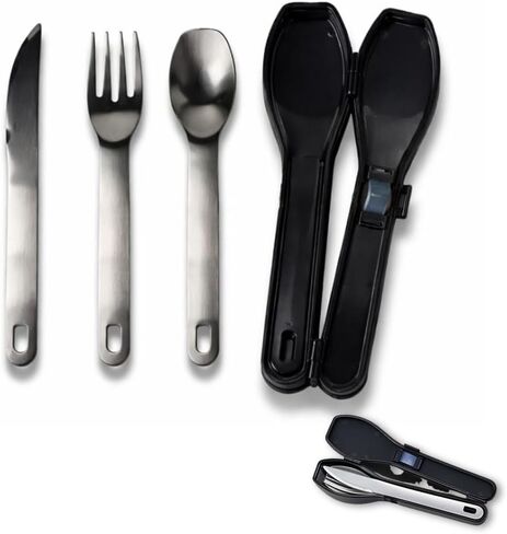 Travel Utensils Set with Case [Made in Japan] Matte Finish Knife Fork Spoon Noise Free Portable Case Lunch Box Cutlery Set for Work Reusable Stainless Steel in Kuwait