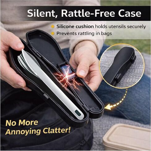 Travel Utensils Set with Case [Made in Japan] Matte Finish Knife Fork Spoon Noise Free Portable Case Lunch Box Cutlery Set for Work Reusable Stainless Steel in Kuwait