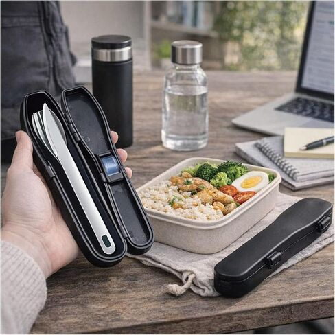 Travel Utensils Set with Case [Made in Japan] Matte Finish Knife Fork Spoon Noise Free Portable Case Lunch Box Cutlery Set for Work Reusable Stainless Steel in Kuwait