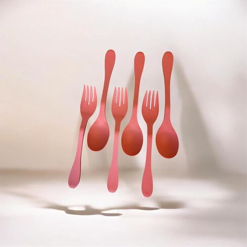 Knork Eco 6-Piece Utensil Set – Coral Pink | Plant-Based Flatware | Dishwasher Safe | Reusable Travel Utensils | Fork, Knife & Spoon Set in Kuwait