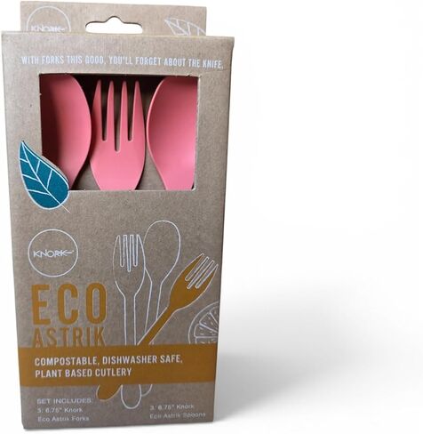 Knork Eco 6-Piece Utensil Set – Coral Pink | Plant-Based Flatware | Dishwasher Safe | Reusable Travel Utensils | Fork, Knife & Spoon Set in Kuwait