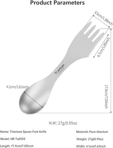 Titanium Spoon Fork Knife 3-in-1 Combo Utensil Camping Cutlery Titanium Fork Ultralight Portable for Camping Travel Hiking (Gray) in Kuwait