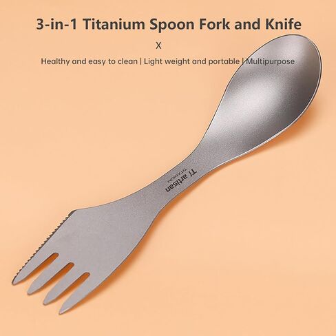 Titanium Spoon Fork Knife 3-in-1 Combo Utensil Camping Cutlery Titanium Fork Ultralight Portable for Camping Travel Hiking (Gray) in Kuwait