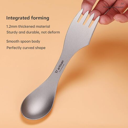 Titanium Spoon Fork Knife 3-in-1 Combo Utensil Camping Cutlery Titanium Fork Ultralight Portable for Camping Travel Hiking (Gray) in Kuwait