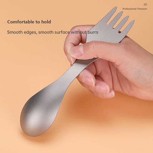 Titanium Spoon Fork Knife 3-in-1 Combo Utensil Camping Cutlery Titanium Fork Ultralight Portable for Camping Travel Hiking (Gray) in Kuwait