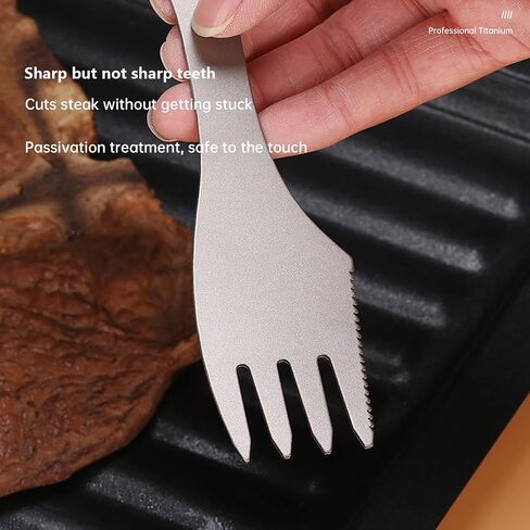 Titanium Spoon Fork Knife 3-in-1 Combo Utensil Camping Cutlery Titanium Fork Ultralight Portable for Camping Travel Hiking (Gray) in Kuwait
