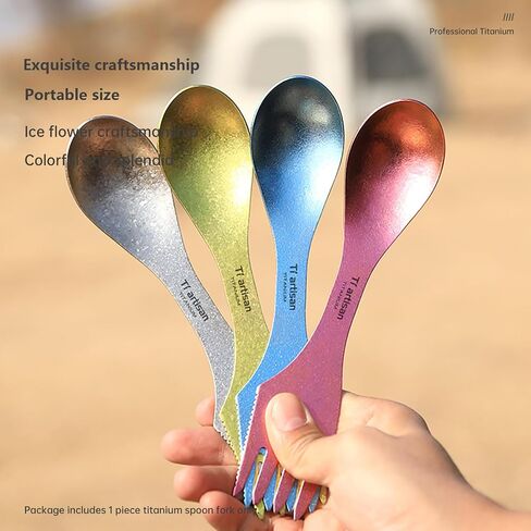 Titanium Spoon Fork Knife 3-in-1 Combo Utensil Camping Cutlery Titanium Fork Ultralight Portable for Camping Travel Hiking (Gray) in Kuwait