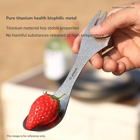 Titanium Spoon Fork Knife 3-in-1 Combo Utensil Camping Cutlery Titanium Fork Ultralight Portable for Camping Travel Hiking (Gray) in Kuwait