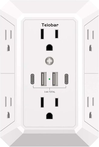 واقي التيار الكهربائي متعدد المقابس مع 6 منافذ و4 منافذ USB (2USB-C) in Kuwait