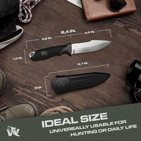 ODENWOLF WOLF-II Full Tang Survival Knife - Strong Tactical Fixed Blade - D2 Steel - Bushcraft, Camping & EDC Outdoor Knife with TPE Handle and Multi Lok Sheath in Saudi Arabia