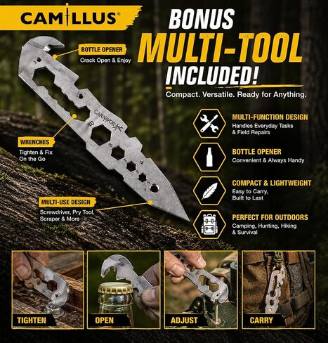 Camillus Carnivore XZ 8 "مجموعة سكاكين ذات نصل ثابت مع أداة متعددة، سكين تخييم من الفولاذ المربوط بالتيتانيوم مع غمد in Kuwait