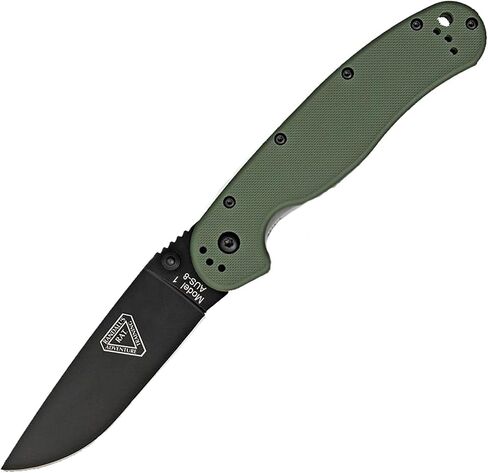 Ontario Knife Company Rat I Folding Pocket Knife, Black Coated AUS-8 Stainless Steel Drop Point Blade, OD Green Nylon Handle Knife, Everyday Carry Knife – ON8846OD in Saudi Arabia
