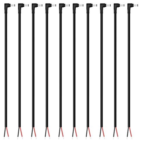 10-Pack 18AWG DC Power Pigtail Cable, 5.5mm x 2.1mm Right Angle DC Barrel Male Plug Jack Connector to Bare Wire Power Supply Adapter Repair Cord for CCTV Surveillance Security Camera LED Strip, 1FT in Kuwait