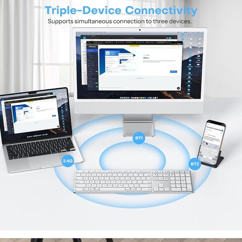 OMOTON Full Size Wireless Keyboard for Mac, Metal Frame, Silver in Saudi Arabia