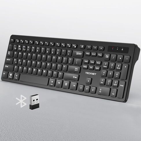 TECKNET Wireless Keyboards Full Size, Bluetooth+2.4G USB for Windows, Black in Saudi Arabia