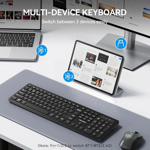 TECKNET Wireless Keyboards Full Size, Bluetooth+2.4G USB for Windows, Black in Saudi Arabia