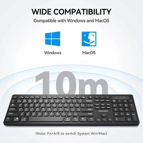 TECKNET Wireless Keyboards Full Size, Bluetooth+2.4G USB for Windows, Black in Saudi Arabia