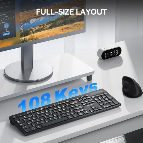 TECKNET Wireless Keyboards Full Size, Bluetooth+2.4G USB for Windows, Black in Saudi Arabia