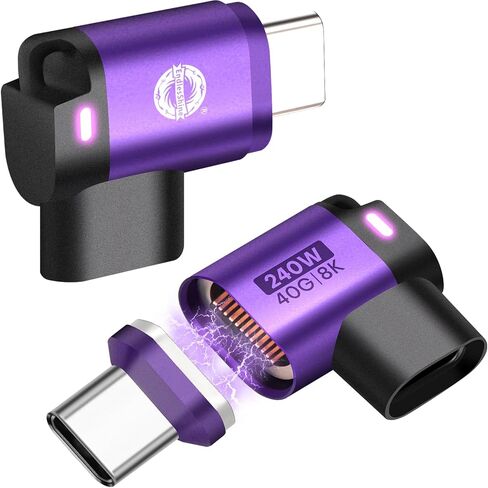 Magnetic USB C to USB C Adapter, 24PIN 240W PD Fast Charging 40Gbps Data Transfer 8K@60Hz Video I Shape Connector Arc-Free Safety 2-Pack in Kuwait