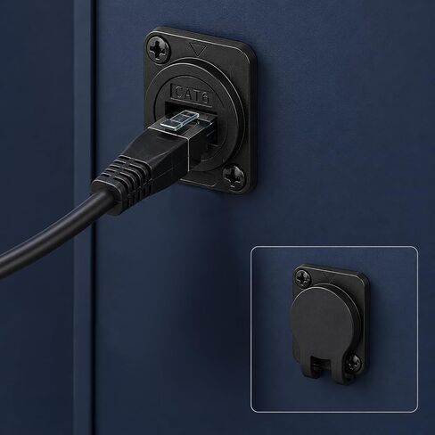 CAT6 RJ45 Panel Mount Coupler, 2 Pcs Shielded D-Type Ethernet Bulkhead Connector Female to Female Pass Through Network Adapter with Dust Cover (Black) in Saudi Arabia