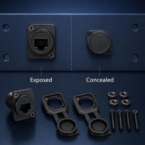 CAT6 RJ45 Panel Mount Coupler, 2 Pcs Shielded D-Type Ethernet Bulkhead Connector Female to Female Pass Through Network Adapter with Dust Cover (Black) in Saudi Arabia