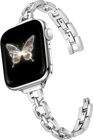 Newlibery Silver Slim Metal Band Women Compatible with Apple Watch 38mm 40mm 41mm 42mm(S10/11) Paperclip Link Chain Bracelet Adjustable Dressy Fancy Strap for iWatch Series 11 10 9 8 7 6 5 4 SE 3 2 1 in Saudi Arabia