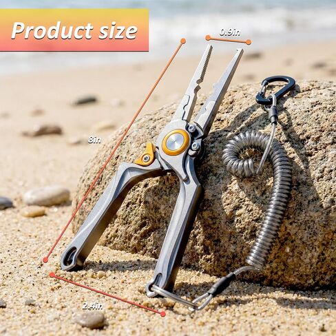8" Lockable Fishing Pliers, Corrosion Resistant Saltwater Fishing Gear, Multi Purpose Fish Tool Braid Line Cutter Split Ring Hook Remover Crimper with Lanyard, Fishing Gifts for Men in Saudi Arabia