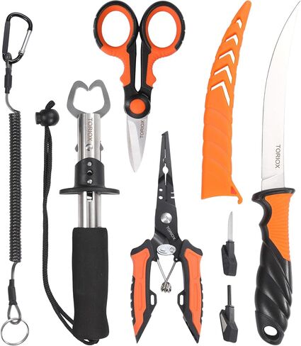 TORIOX Fishing Tool Kit,Fishing Pliers Set with Fish Lip Gripper, Fillet Knife, Braid Scissors & Multitool, Saltwater Freshwater Fishing Gear for Hook Removal, Fish Scaling & Cutting in Saudi Arabia