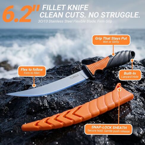 TORIOX Fishing Tool Kit,Fishing Pliers Set with Fish Lip Gripper, Fillet Knife, Braid Scissors & Multitool, Saltwater Freshwater Fishing Gear for Hook Removal, Fish Scaling & Cutting in Saudi Arabia