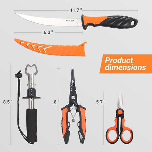 TORIOX Fishing Tool Kit,Fishing Pliers Set with Fish Lip Gripper, Fillet Knife, Braid Scissors & Multitool, Saltwater Freshwater Fishing Gear for Hook Removal, Fish Scaling & Cutting in Saudi Arabia