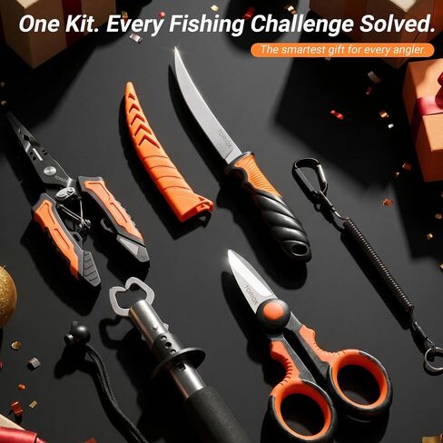 TORIOX Fishing Tool Kit,Fishing Pliers Set with Fish Lip Gripper, Fillet Knife, Braid Scissors & Multitool, Saltwater Freshwater Fishing Gear for Hook Removal, Fish Scaling & Cutting in Saudi Arabia