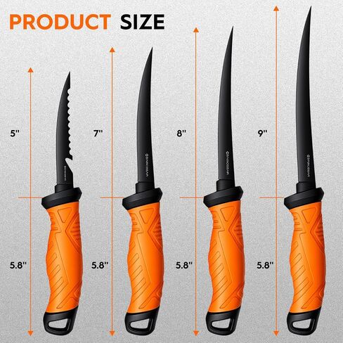 BasicGear Fishing Fillet Knife Set of 4, 5-7-8-9 in, 440C Steel Super Sharp in Kuwait