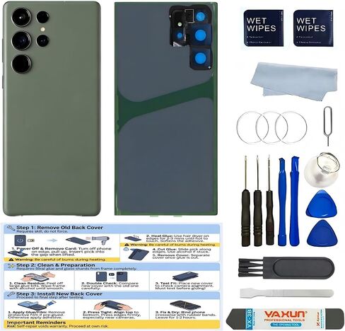 بديل زجاجي خلفي لهاتف Galaxy S24 Ultra لهاتف Samsung Galaxy S24 Ultra 6.8 بوصة غطاء خلفي مع إطار عدسة مثبت مسبقًا وشريط + أدوات (برتقالي) in Kuwait