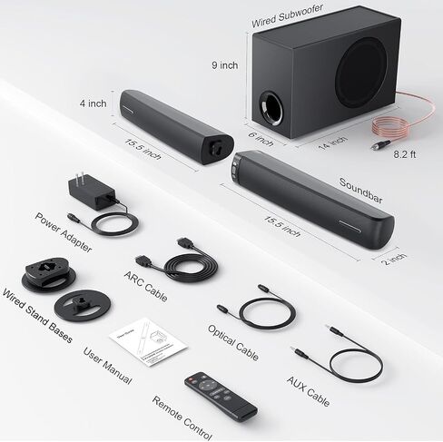 Detachable 2.1 Sound Bar with Subwoofer, 110W Soundbar for Smart TV, 3 Equalizer Modes, Bluetooth 5.3 ARC Optical AUX for TV PC Gaming Projector in Saudi Arabia