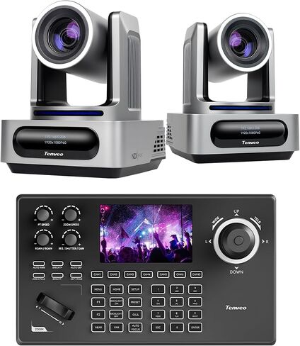 Tenveo PTZ Camera and Controller Bundle/Kits - 30X AI Auto Tracking SDI/HDMI/USB3.0/LAN(PoE) PTZ Camera(2PCS) and 5'' LCD Screen NDI Joystick Controller for Church Service Events Live Streaming in Kuwait