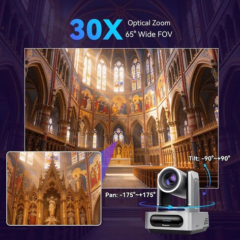 Tenveo PTZ Camera and Controller Bundle/Kits - 30X AI Auto Tracking SDI/HDMI/USB3.0/LAN(PoE) PTZ Camera(2PCS) and 5'' LCD Screen NDI Joystick Controller for Church Service Events Live Streaming in Kuwait