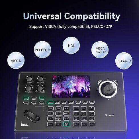 Tenveo PTZ Camera and Controller Bundle/Kits - 30X AI Auto Tracking SDI/HDMI/USB3.0/LAN(PoE) PTZ Camera(2PCS) and 5'' LCD Screen NDI Joystick Controller for Church Service Events Live Streaming in Kuwait