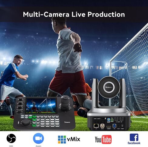 Tenveo PTZ Camera and Controller Bundle/Kits - 30X AI Auto Tracking SDI/HDMI/USB3.0/LAN(PoE) PTZ Camera(2PCS) and 5'' LCD Screen NDI Joystick Controller for Church Service Events Live Streaming in Kuwait