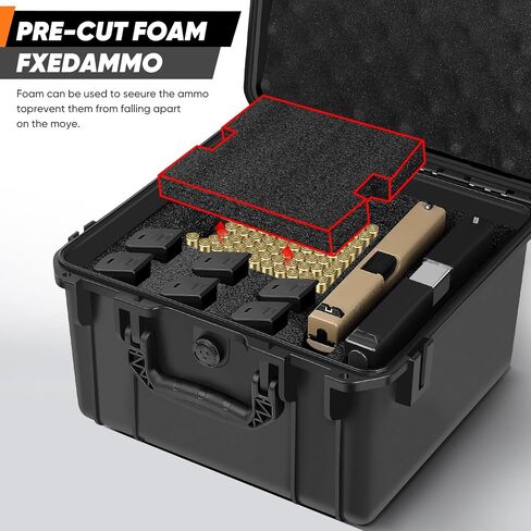 Ammo Storage Case for storing 2 pistol & 6 Magazines & 423 Rounds 9mm Ammo - Lockable Storage Protection Box With 3 Trays Compatible With 9x19mm Parabellum, 9mm Luger, 380ACP & More in Kuwait
