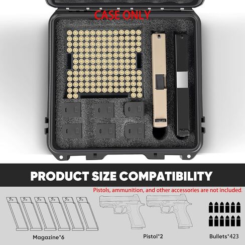 Ammo Storage Case for storing 2 pistol & 6 Magazines & 423 Rounds 9mm Ammo - Lockable Storage Protection Box With 3 Trays Compatible With 9x19mm Parabellum, 9mm Luger, 380ACP & More in Kuwait