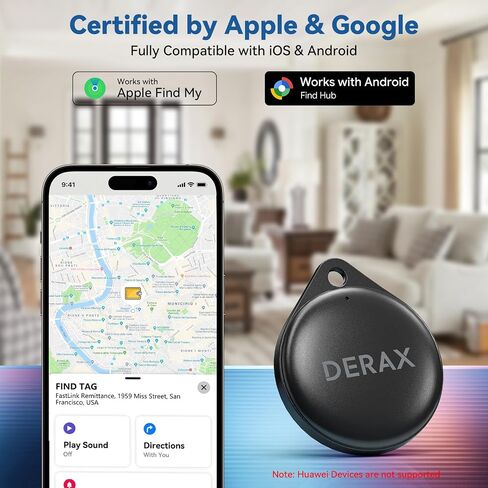 علامة تعقب الهواء بنظام مزدوج من ديراكس لأجهزة iOS وأندرويد - بطارية لمدة عامين، متوافقة مع Apple Find My وGoogle Find My Device، عبوتان للمفاتيح والأمتعة in Kuwait