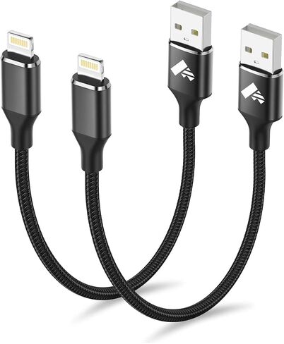Aioneus Short iPhone Charger Cord 1ft 2Pack, Apple Certified USB A to Lightning Cable 1 Foot Nylon Braided Short iPhone Cable Fast Charging for iPhone 14 13 12 11 Pro Max XR XS 8 7 6 Plus SE in Saudi Arabia