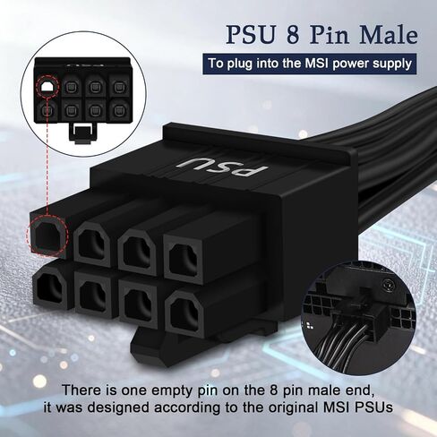 كابل YEZriler 2-Pack 8 Pin PCIe لإمدادات الطاقة MSI MAG A650GL A750GL A850GL A1000GL A1250GL، ATX 3.0، 8 Pin Male إلى PCIe 8 Pin (6+2) كابل بأكمام ذكر لـ MSI MPG A850G A1000G PSU in Kuwait
