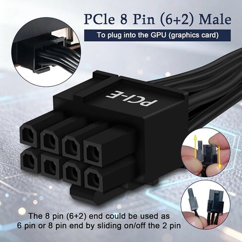 كابل YEZriler 2-Pack 8 Pin PCIe لإمدادات الطاقة MSI MAG A650GL A750GL A850GL A1000GL A1250GL، ATX 3.0، 8 Pin Male إلى PCIe 8 Pin (6+2) كابل بأكمام ذكر لـ MSI MPG A850G A1000G PSU in Kuwait