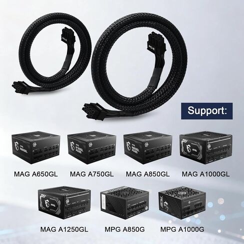 كابل YEZriler 2-Pack 8 Pin PCIe لإمدادات الطاقة MSI MAG A650GL A750GL A850GL A1000GL A1250GL، ATX 3.0، 8 Pin Male إلى PCIe 8 Pin (6+2) كابل بأكمام ذكر لـ MSI MPG A850G A1000G PSU in Kuwait