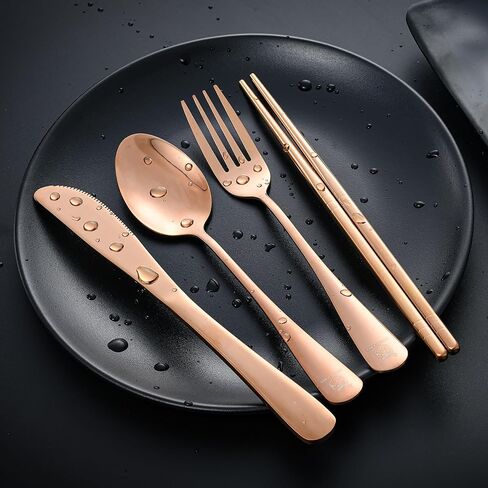 Boulder Bee Travel Utensils Set | Reusable Camping Cutlery Set | Stainless Steel Flatware Set | Portable Silverware Set with Case | Includes Knife/Fork/Spoon/Chopsticks/Cleaning Cloth/Case (Rose) in Kuwait
