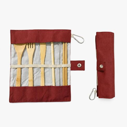 Bamboo Lunch Utensils with Case, 6-Piece Reusable Utensils Travel Cutlery in Kuwait